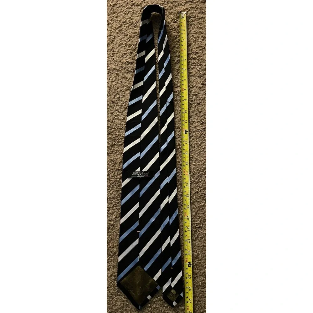 Polifroni Milano Neckwear Tie Blue White Striped Made In Italy 100% Silk JBHS